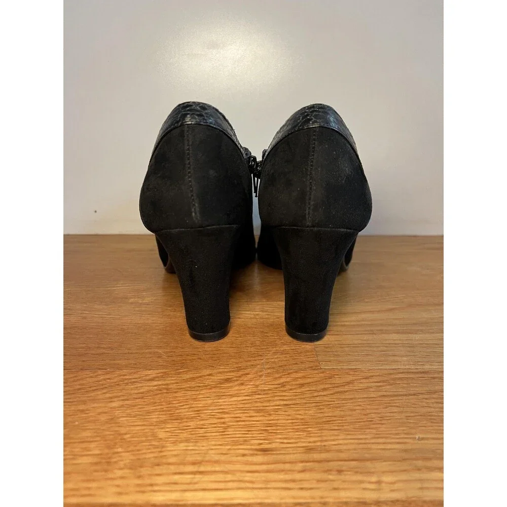 Aerosoles Boots Womens Size 9 Black Snake Day Strole Ankle Block Heel Booties